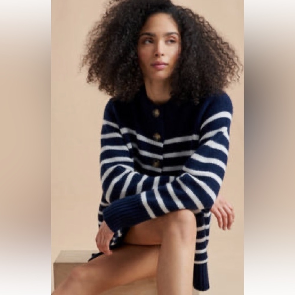 La Ligne Marin Navy and White Striped Cardigan - Picture 2 of 6